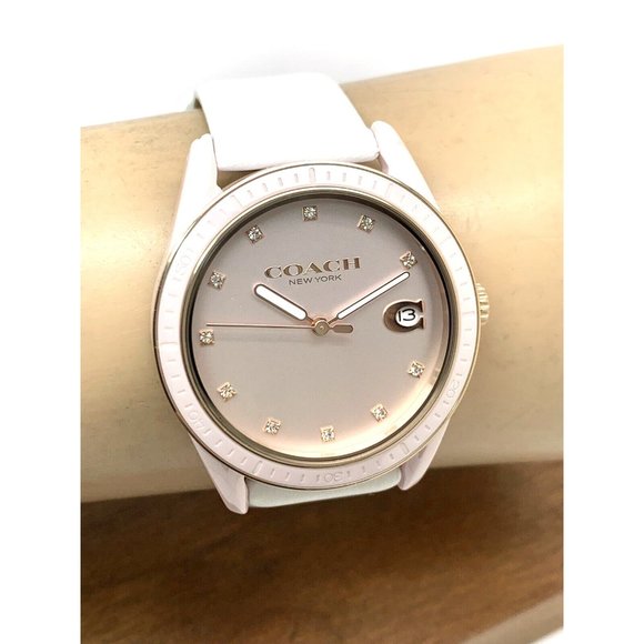 Coach Women's Watch 14503264 Pink Ceramic Case Quartz 36mm White Leather… - Picture 10 of 13